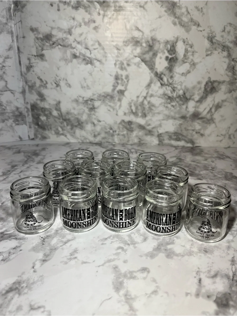 American Born Moonshine Mini Glass Jars Set of 12